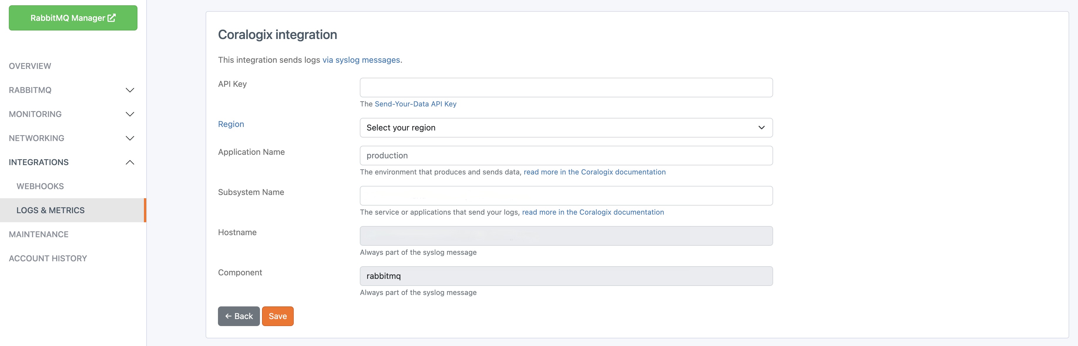 Coralogix log integration